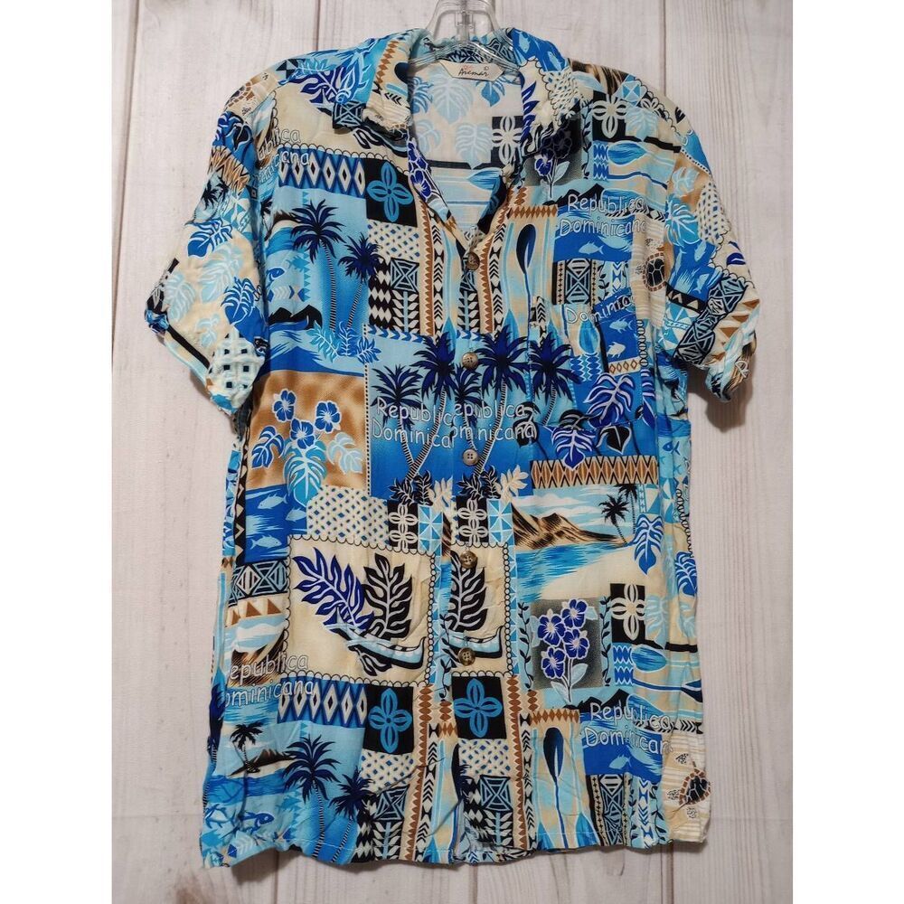 Aremar Shirt Men's Large‎ Blue Hawaiian Dominican Republic